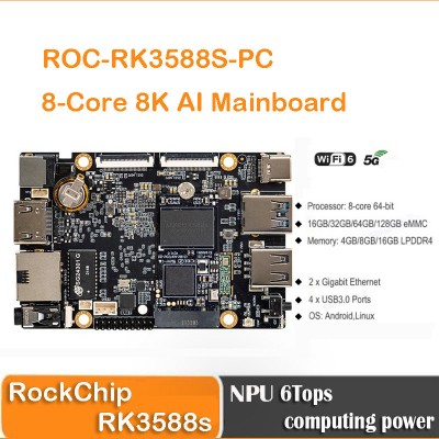 Firefly ROC-RK3588S-PC Rockchip RK3588 8K AI MainBoard 8core 64-bit 4GB/8GB/16GB/32GB LPDDR4 NPU 6Tops Support Android Debian11AIoT