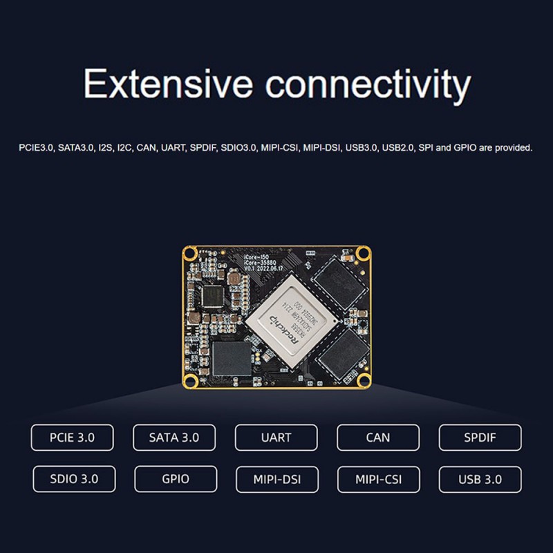 iCore-3588Q 8K AI Core Board Rockchip RK3588 Octa-Core 64-Bit Processor BTB Port Supporting ,Multiple Hard Disks, Gigabit Ethernet, WiFi6, 5G/4G iCore-3588Q 8K AI Core Board Rockchip RK3588 Octa-Core 64-Bit Processor BTB Port Supporting ,Multiple Hard Disks, Gigabit Ethernet, WiFi6, 5G/4G