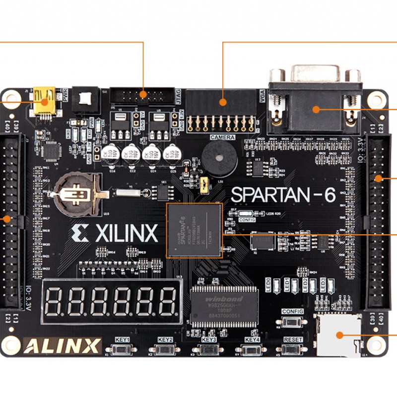 AX309 FPGA Dev Board & Kit with AMD Spartan 6 XC6SLX9